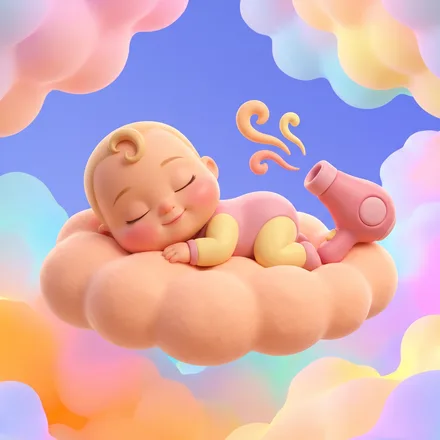 Das Bild zum Föhngeräusch in Dodo: ein schlafendes Baby auf einer Zuckerwattewolke