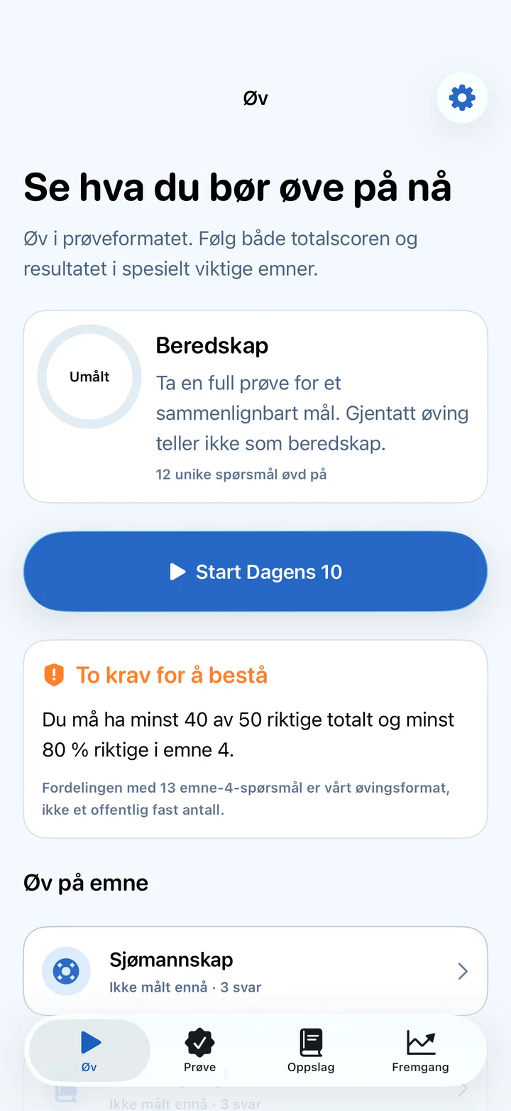 Kystklar viser dagens anbefalte økt