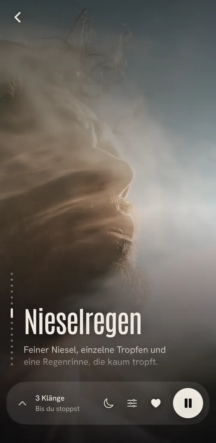 Der Player Nieselregen: eine violette Doppelbelichtung, der Name der Mischung und die durchscheinende Leiste.